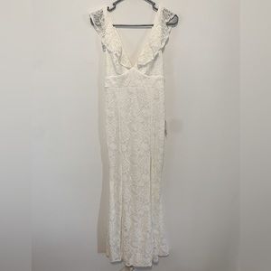 Lulu’s white lace floor length dress